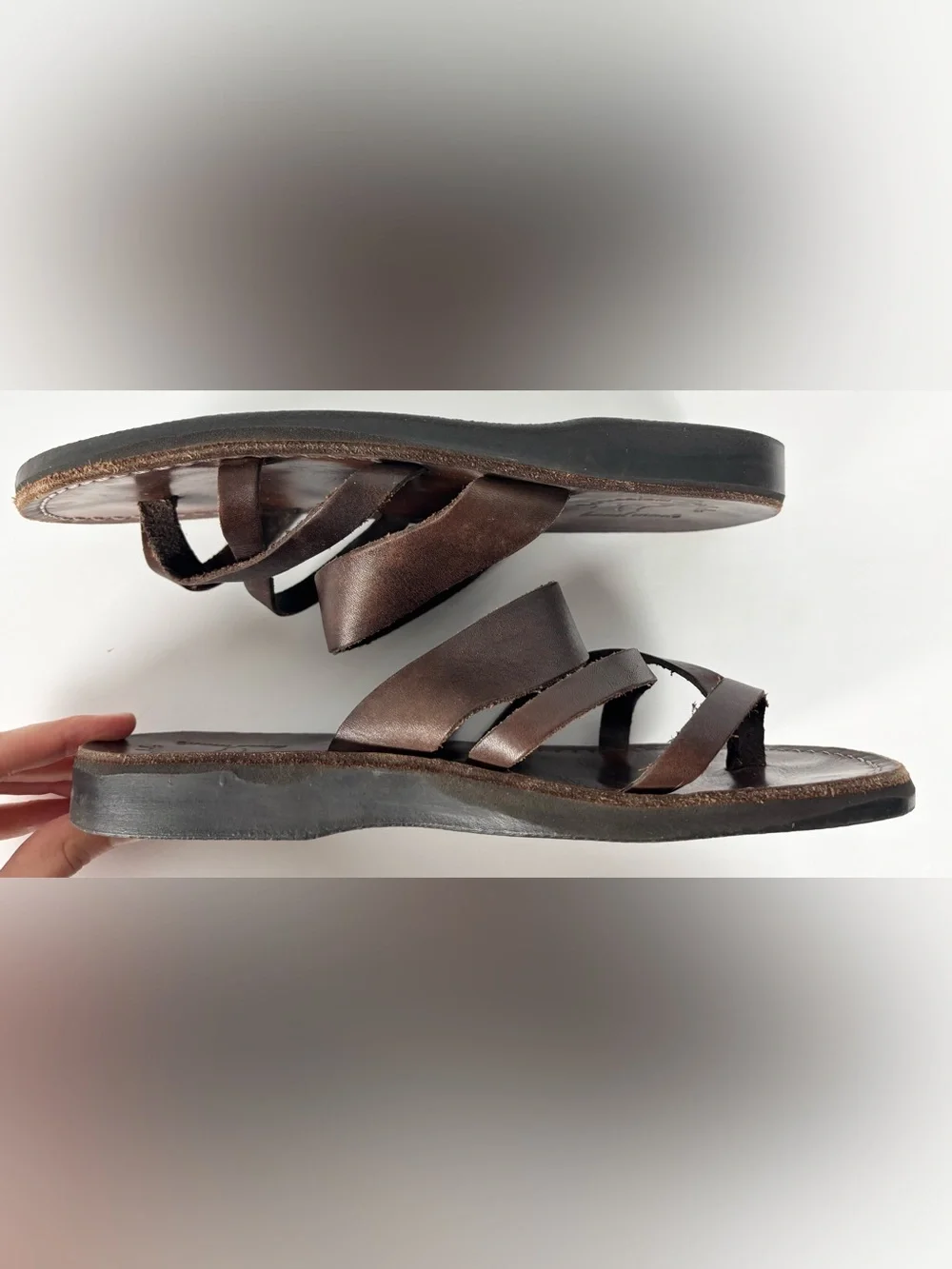 Jerusalem Sandals Dark Brown Leather Strappy Slip On Sandals